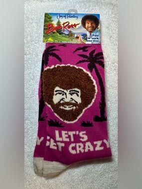 Bob Ross Artist Pink Crew Socks Adult Shoe Size 6-12